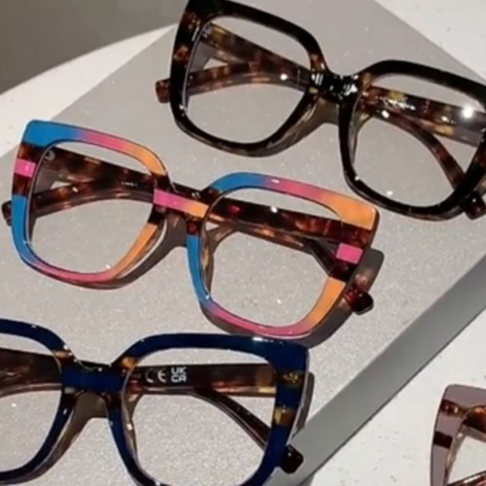 ♡♡♡Statement Stripped  Computer Glasses Colorful Bright Square Plastic Rims - Picture 2 of 3
